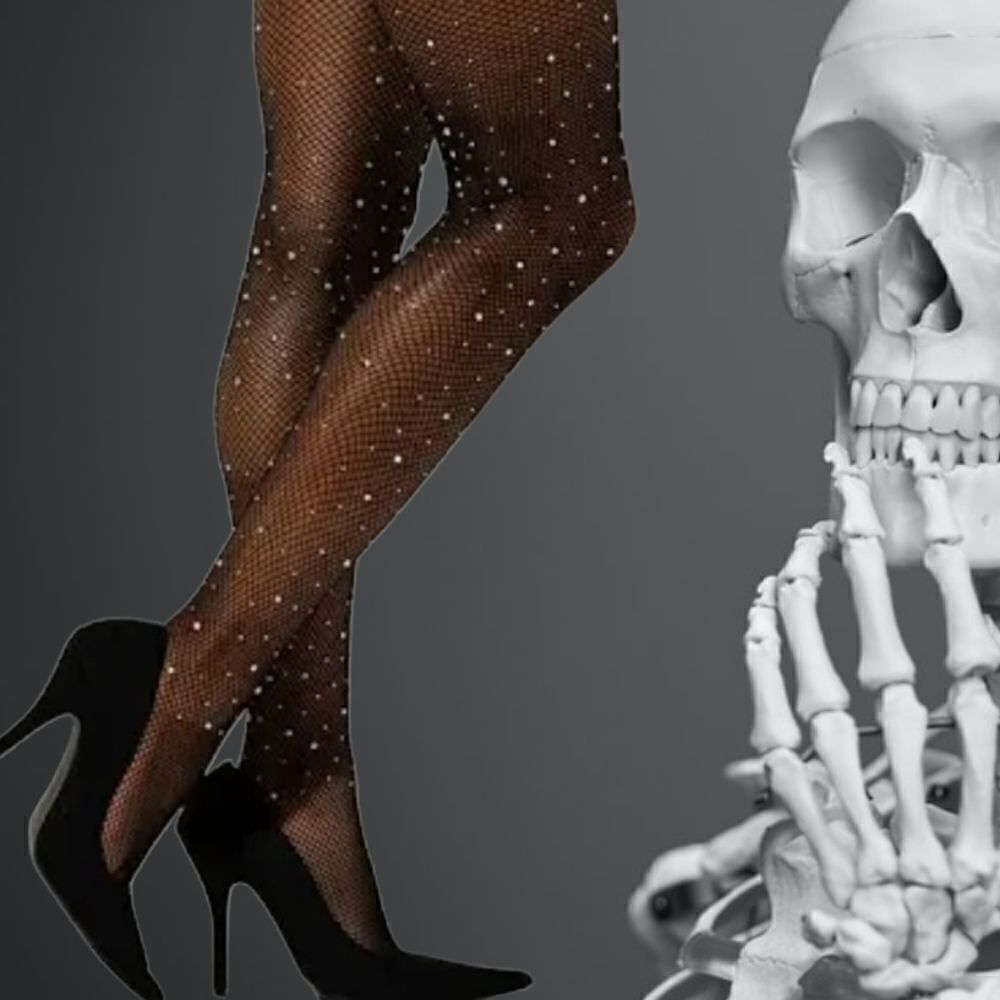 Black Small Hole Rhinestone Fishnet Stocking